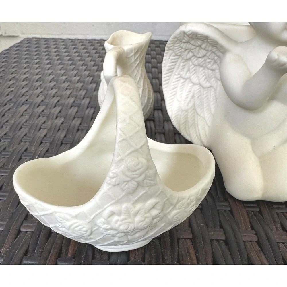 VTG Bloom-Rite Ceramic Cherub Planter +‎ 3 Piece Cottagecore Planter Shelf Decor